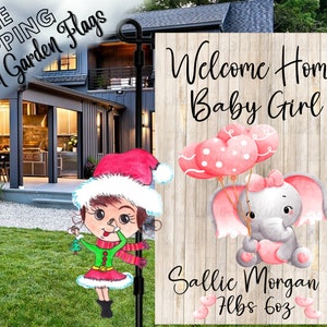 Personalized Welcome Home Baby Garden Flag New Baby Elephant Flag Baby Announcement Flag Baby Shower Flag Welcome BabyFlag Baby Announcement
