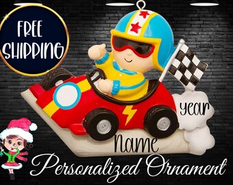 Personalized Kids Race Car Ornament,Custom Racing Ornament,Boy Ornament,Sports Car Ornament,Car Racing Ornament,Childrens Racer Ornament