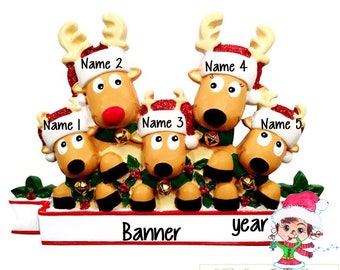 Personalized Christmas Table Topper Reindeer Family of 5 + Free Shipping!