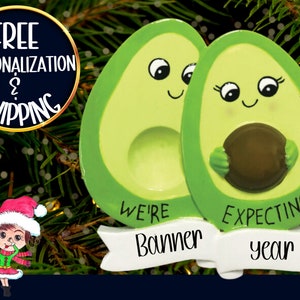 Expecting Avocado Family of 3 Ornament,Personalized Christmas Ornament,Custom Expecting Ornament,Family Expecting Ornament,Pregnant Ornament