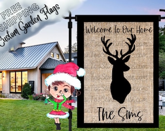 Custom Personalized Deer Garden Flag|Hunting Garden Flag|Deer Hunter Flag|Buck Garden Flag|Deer Antler Flag|Deer Hunting Flag|Burlap Deer
