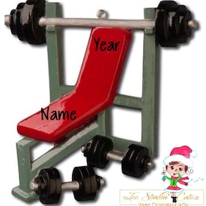 Weightlifting Bench Press Personalized Christmas Ornament|Gym Ornament|Exercise Ornament|Weight Lifter Ornament|Weight Ornament|Workout Gift