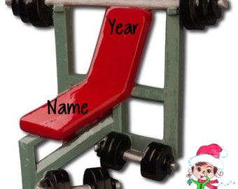 Weightlifting Bench Press Personalized Christmas Ornament|Gym Ornament|Exercise Ornament|Weight Lifter Ornament|Weight Ornament|Workout Gift