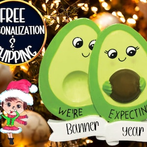 Expecting Avocado Family of 3 Ornament,Personalized Christmas Ornament,Custom Expecting Ornament,Family Expecting Ornament,Pregnant Ornament