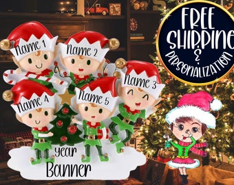 Personalized Elf Christmas Ornament,Family of 5 Ornament,Grandkid Ornament,Christmas Elf,Family Ornament,Christmas Elves,Grandparent Ornamen
