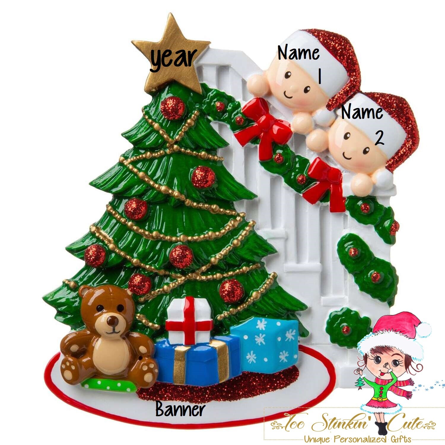 Christmas Ornament Peeking Christmas Tree Family of 2/ Couple - Etsy