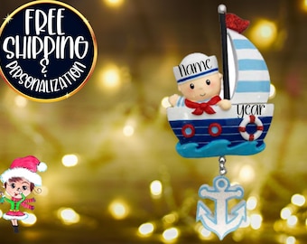 Sailor Boy Christmas Ornament | Personalized Nautical Ornament | Baby's First Christmas | Custom Name | Free Shipping | 2025 Keepsake Gift