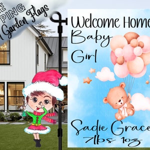 New Baby Girl Teddy Bear Flag Baby Girl Flag New Baby Flag Newborn Baby Gift Baby Announcement Newborn Flag New Baby Gift Stork Garden Flag