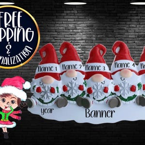 Gnome Family of 5 Personalized Christmas Ornament|Gnome Ornament|Christmas Gnome||Gnomes Ornament|Custom Gnome Ornament|Gnome Tree