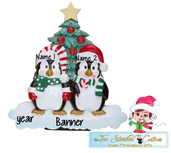 Personalized Christmas Table Topper Penguin Tree Family of 2 + Free  Shipping!