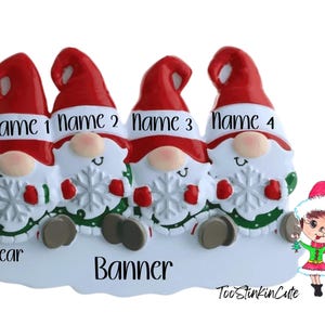 Gnome Family of 4 Personalized Christmas Ornament|Gnome Ornament|Christmas Gnome||Gnomes Ornament|Custom Gnome Ornament|Gnome Tree