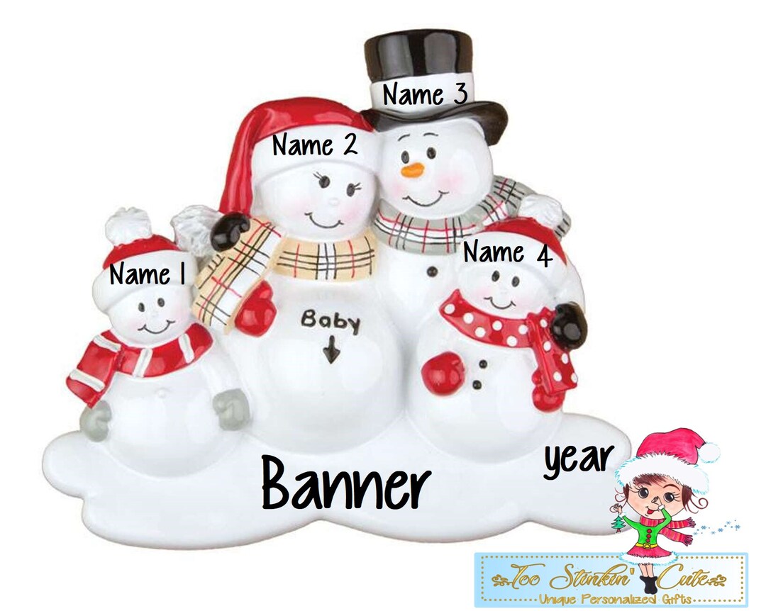 We're Expecting Snowman Family of 5 Personalized Christmas Ornament - Etsy