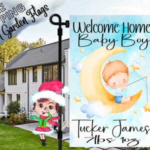 Baby Boy Moon Garden Flag New Baby Flag Flag for New Mom Flag for Baby Boy Personalized Garden Flag Flag for New Baby Boy Welcome Home