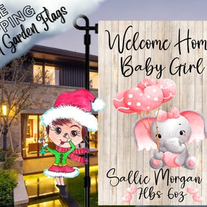 Personalized Welcome Home Baby Garden Flag New Baby Elephant Flag Baby Announcement Flag Baby Shower Flag Welcome BabyFlag Baby Announcement