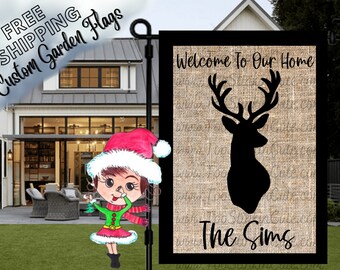 Custom Personalized Deer Garden Flag|Hunting Garden Flag|Deer Hunter Flag|Buck Garden Flag|Deer Antler Flag|Deer Hunting Flag|Burlap Deer