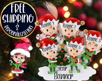 Personalized Elf Christmas Ornament,Family of 5 Ornament,Grandkid Ornament,Christmas Elf,Family Ornament,Christmas Elves,Grandparent Ornamen