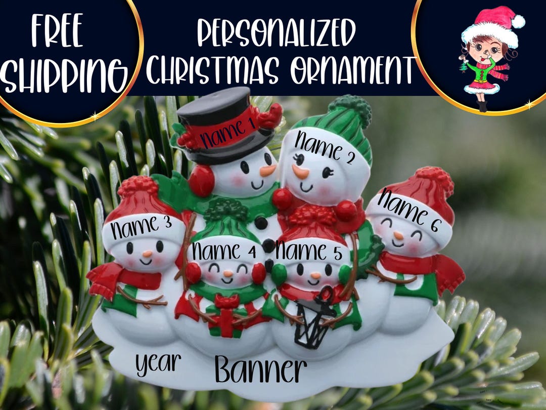 Personalized Snowman Family of 6 Ornament | Custom Christmas Snowman ...