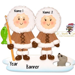 Ornamento di Natale personalizzato Famiglia eschimese di 2 persone + spedizione gratuita!/ Coppia di amici/colleghi di neve