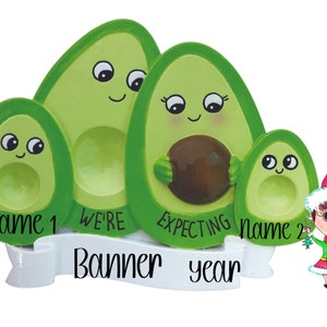 Expecting Avocado Family of 5 Ornament,Personalized Christmas Ornament,Custom Expecting Ornament,Family Expecting Ornament,Pregnant Ornament