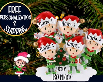 Personalized Elf Christmas Ornament,Family of 5 Ornament,Grandkid Ornament,Christmas Elf,Family Ornament,Christmas Elves,Grandparent Ornamen