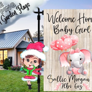 Personalized Welcome Home Baby Garden Flag New Baby Elephant Flag Baby Announcement Flag Baby Shower Flag Welcome BabyFlag Baby Announcement