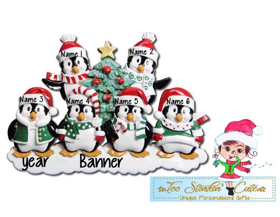Personalized Christmas Table Topper Penguin Tree Family of 2 + Free  Shipping!