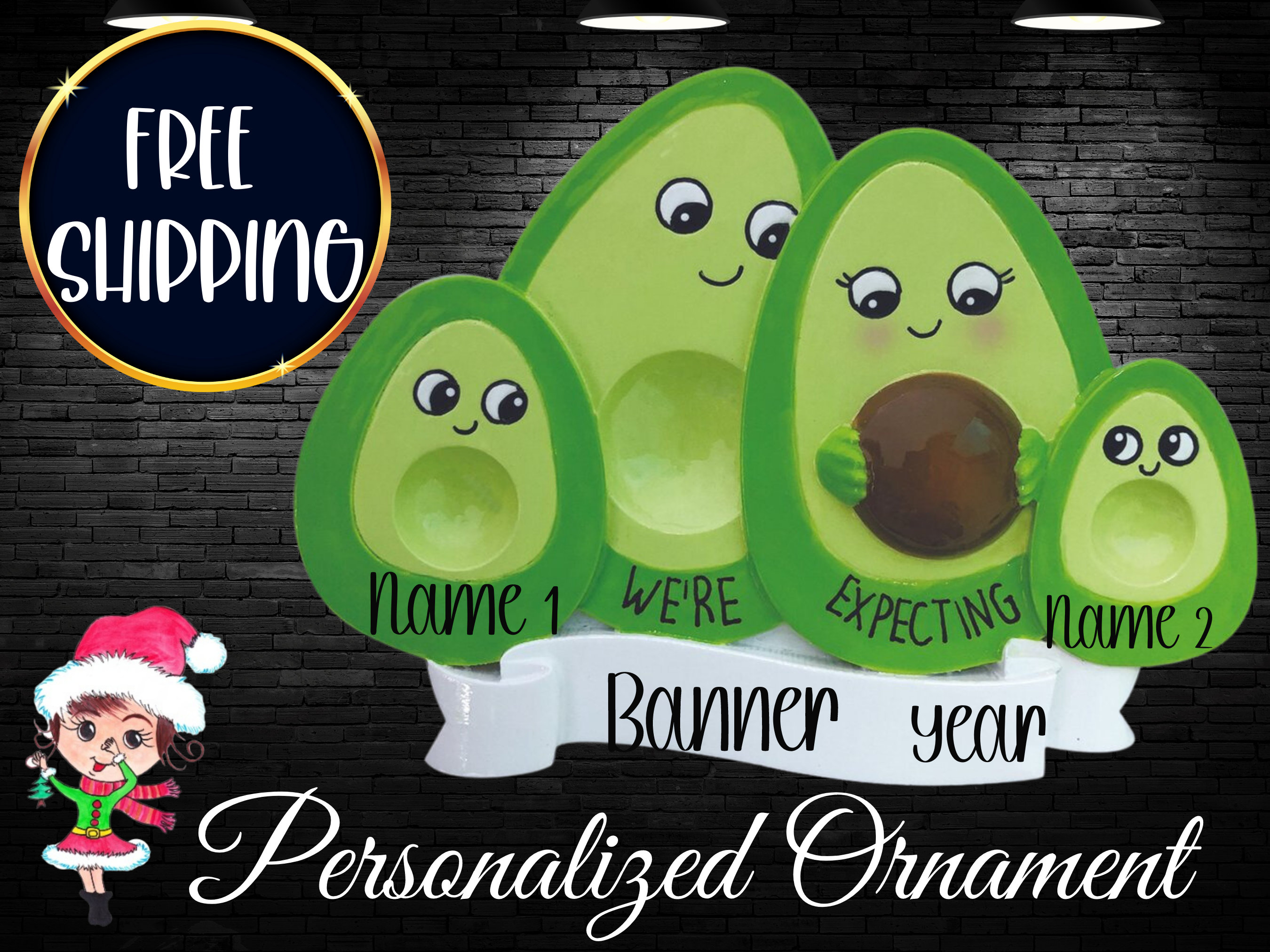 Expecting Avocado Family of 5 Ornament,personalized Christmas Ornament ...