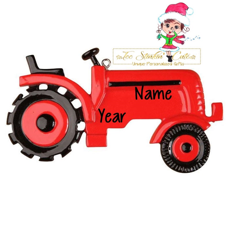Free Shipping! Personalized Christmas Ornament Red Tractor Equipment Farm Farmer Boys Kids