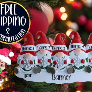 Gnome Family of 5 Personalized Christmas Ornament|Gnome Ornament|Christmas Gnome||Gnomes Ornament|Custom Gnome Ornament|Gnome Tree