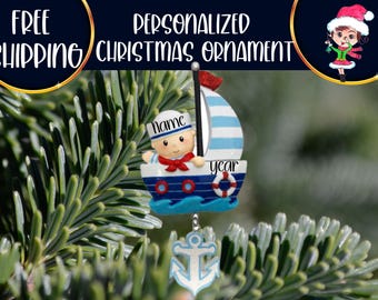 Sailor Boy Christmas Ornament | Personalized Nautical Ornament | Baby's First Christmas | Custom Name | Free Shipping | 2025 Keepsake Gift