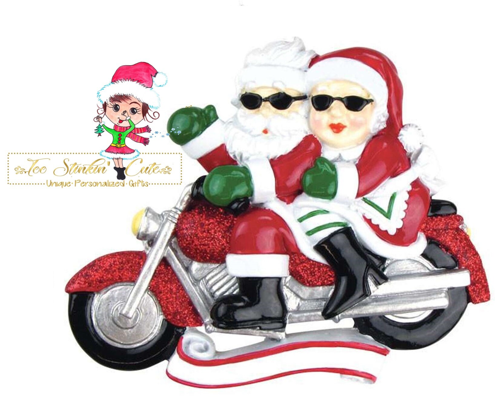 Christmas Ornament Mr & Mrs Claus on Motorcycle/ Harley/ Hog/ Bike
