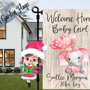 Personalized Welcome Home Baby Garden Flag New Baby Elephant Flag Baby Announcement Flag Baby Shower Flag Welcome BabyFlag Baby Announcement