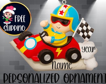 Personalized Kids Race Car Ornament,Custom Racing Ornament,Boy Ornament,Sports Car Ornament,Car Racing Ornament,Childrens Racer Ornament