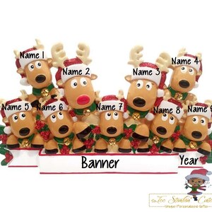 Personalized Christmas Table Topper Reindeer Family of 9 + Free Shipping!