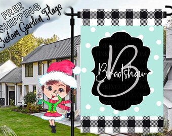 Polka Dot Monogram Garden Flag,Family Name Garden Flag,Housewarming Flag,Monogram Flag,Spring Flag,Welcome Flag,Monogram Family Name Garden