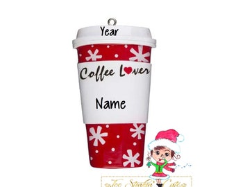 Personalized Christmas Ornament Coffee Lover + Free Shipping! Coffee Mug Cup Travel