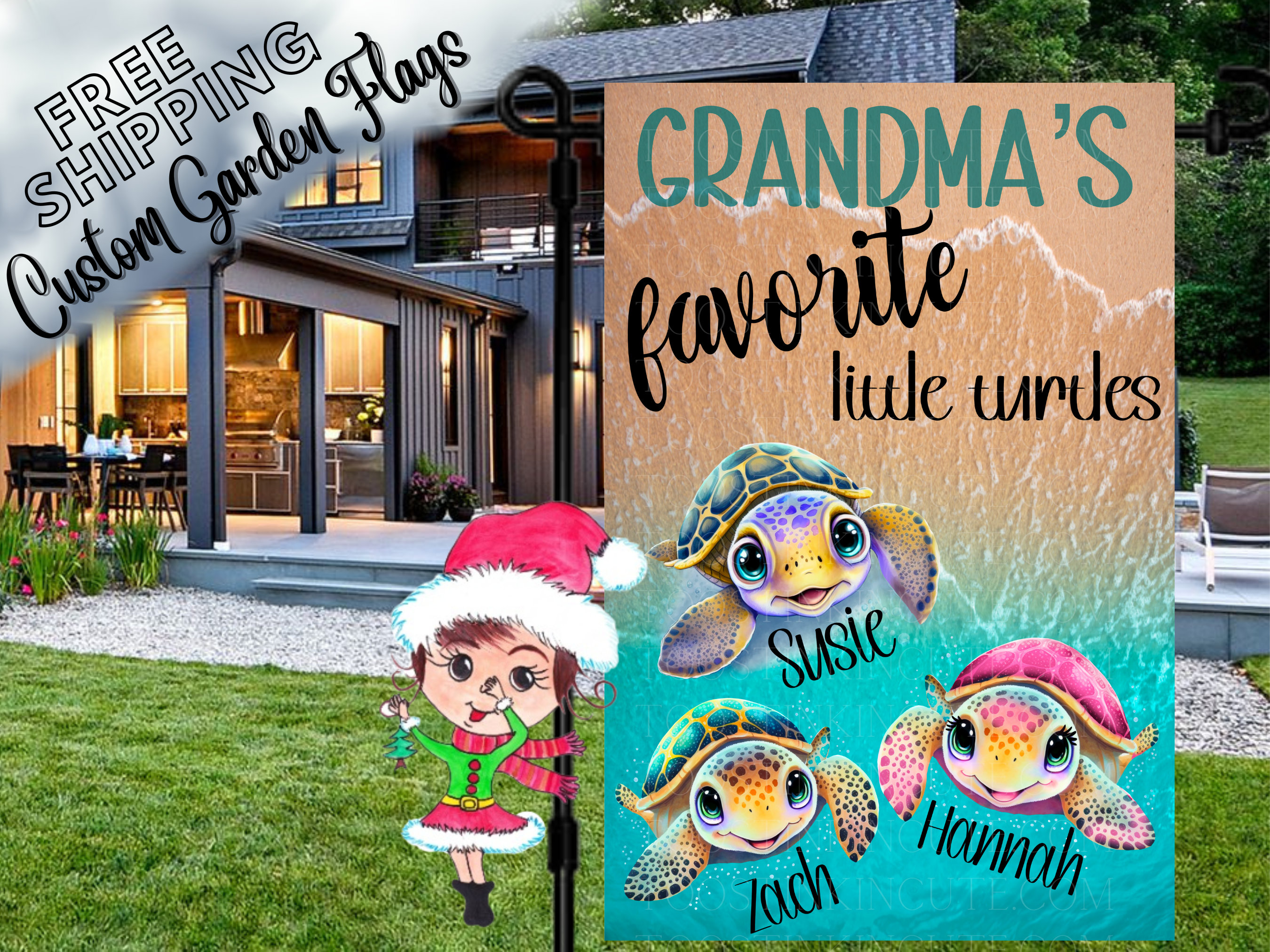 Personalized Sea Turtle Flag,flag for Grandma,grandkid Name Flag