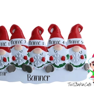Gnome Family of 5 Personalized Christmas Ornament|Gnome Ornament|Christmas Gnome||Gnomes Ornament|Custom Gnome Ornament|Gnome Tree