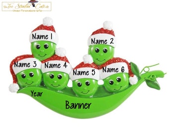 Christmas Ornament Peas in a Pod Family of 6/ Friends Family Coworkers - Personalized + Free Shipping!