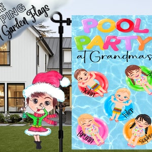 Swimming Pool Flag,Flag for Grandma,Flag for Mom,Grandkid Flag,Grandchildren Garden Flag,Swimmers,Custom Garden Flag,Personalized Flag