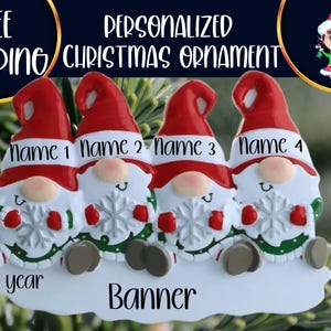 Gnome Family of 4 Personalized Christmas Ornament|Gnome Ornament|Christmas Gnome||Gnomes Ornament|Custom Gnome Ornament|Gnome Tree