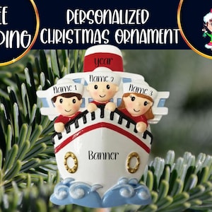 Cruise Family of 3 Personalized Christmas Ornament|Ship Family Ornament|Sailing Family Ornament|Cruise Ship Ornament|Custom Cruise Ornament