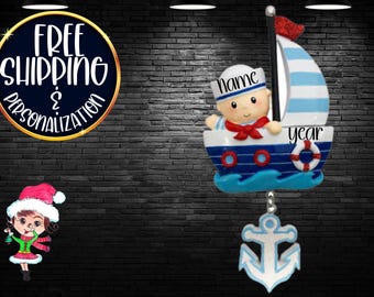 Sailor Boy Christmas Ornament | Personalized Nautical Ornament | Baby's First Christmas | Custom Name | Free Shipping | 2025 Keepsake Gift