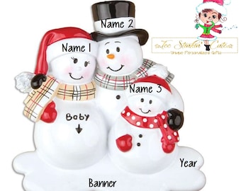 Christmas Ornament We're Expecting! Snowman/ Pregnant/ New Baby/ Newborn/ Expecting Baby/ Family of 4- Personalized + Free Shipping!