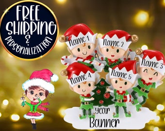 Personalized Elf Christmas Ornament,Family of 5 Ornament,Grandkid Ornament,Christmas Elf,Family Ornament,Christmas Elves,Grandparent Ornamen