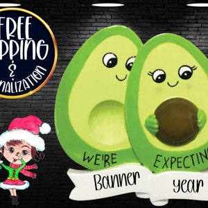 Expecting Avocado Family of 3 Ornament,Personalized Christmas Ornament,Custom Expecting Ornament,Family Expecting Ornament,Pregnant Ornament