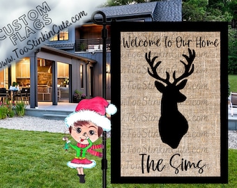 Custom Personalized Deer Garden Flag|Hunting Garden Flag|Deer Hunter Flag|Buck Garden Flag|Deer Antler Flag|Deer Hunting Flag|Burlap Deer