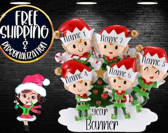 Personalized Elf Christmas Ornament,Family of 5 Ornament,Grandkid Ornament,Christmas Elf,Family Ornament,Christmas Elves,Grandparent Ornamen