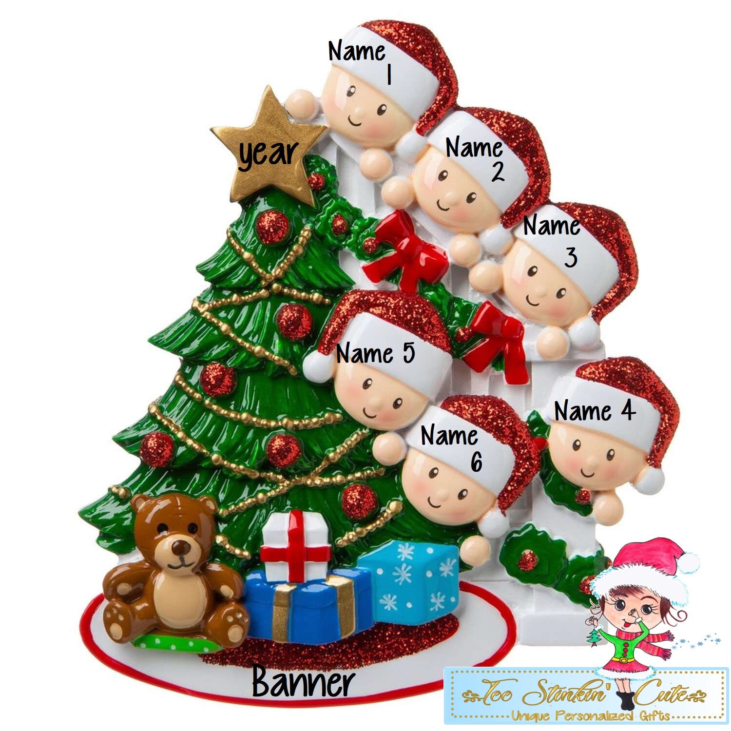 Peeking Around the Christmas Tree Family of 6 Personalized - Etsy