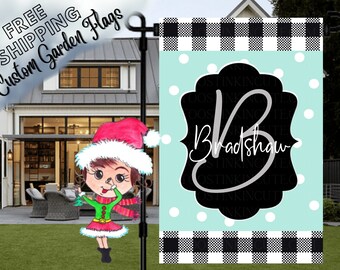 Polka Dot Monogram Garden Flag,Family Name Garden Flag,Housewarming Flag,Monogram Flag,Spring Flag,Welcome Flag,Monogram Family Name Garden